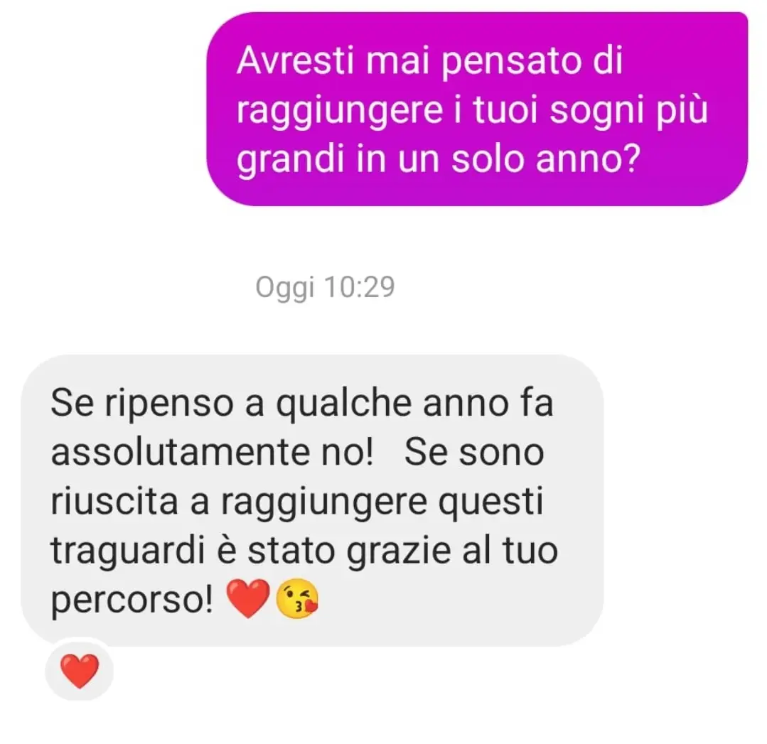 Testimonianza reale di una donna che grazie al metodo Prosperi e alla psicologa Simona Prosperi realizza i suoi sogni e traguardi in un solo anno.
