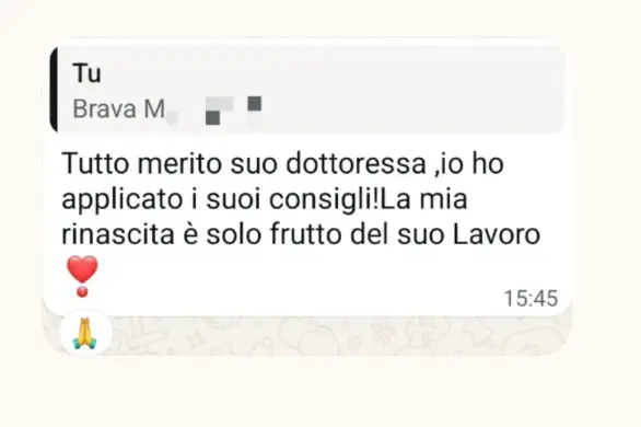 Testimonianza di una cliente che racconta la sua rinascita emotiva grazie ai consigli e al lavoro della psicologa del metodo Prosperi.