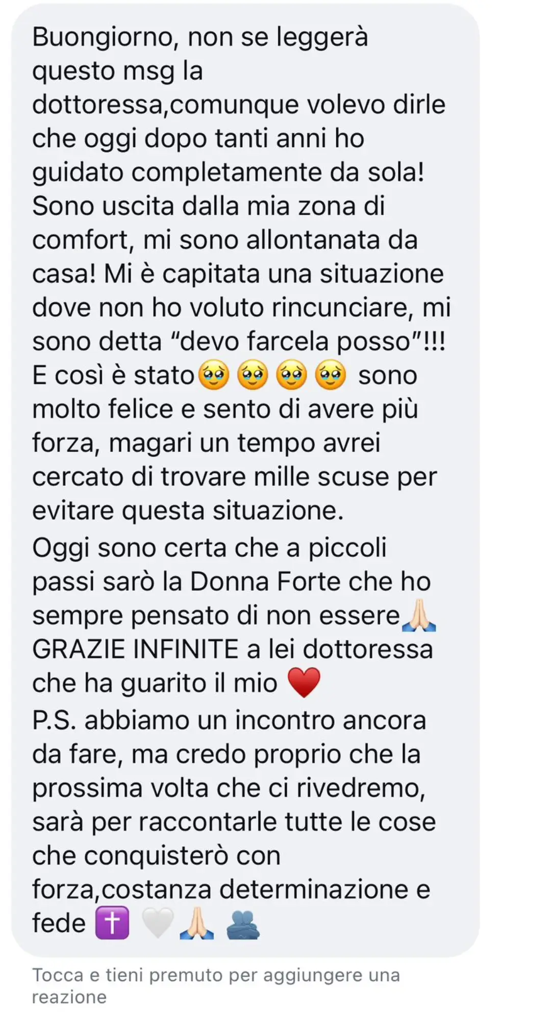 Testimonianza di una donna che dopo anni supera la paura di guidare e ritrova forza interiore grazie al percorso psicologico del metodo Prosperi.