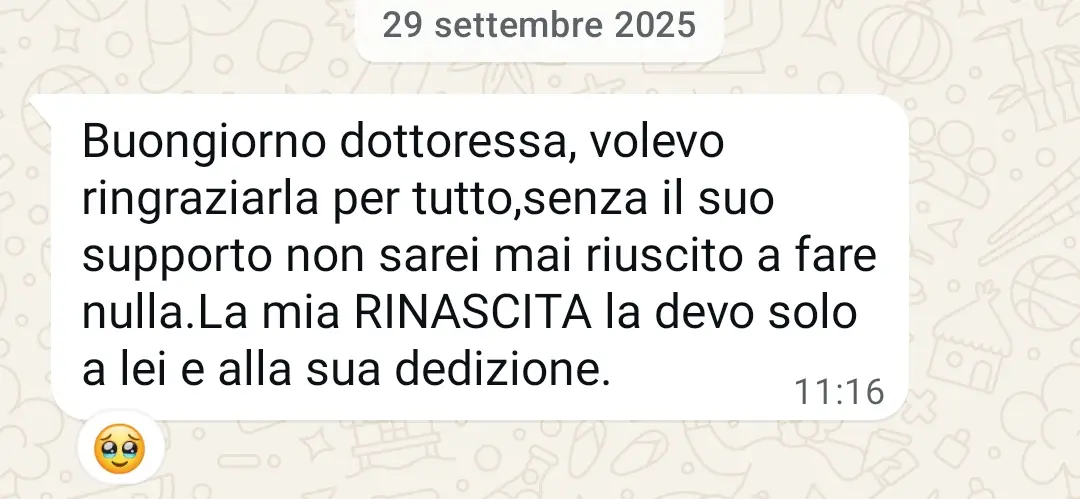 Testimonianza di un cliente che racconta la propria rinascita emotiva grazie al supporto costante e alla dedizione del metodo Prosperi.